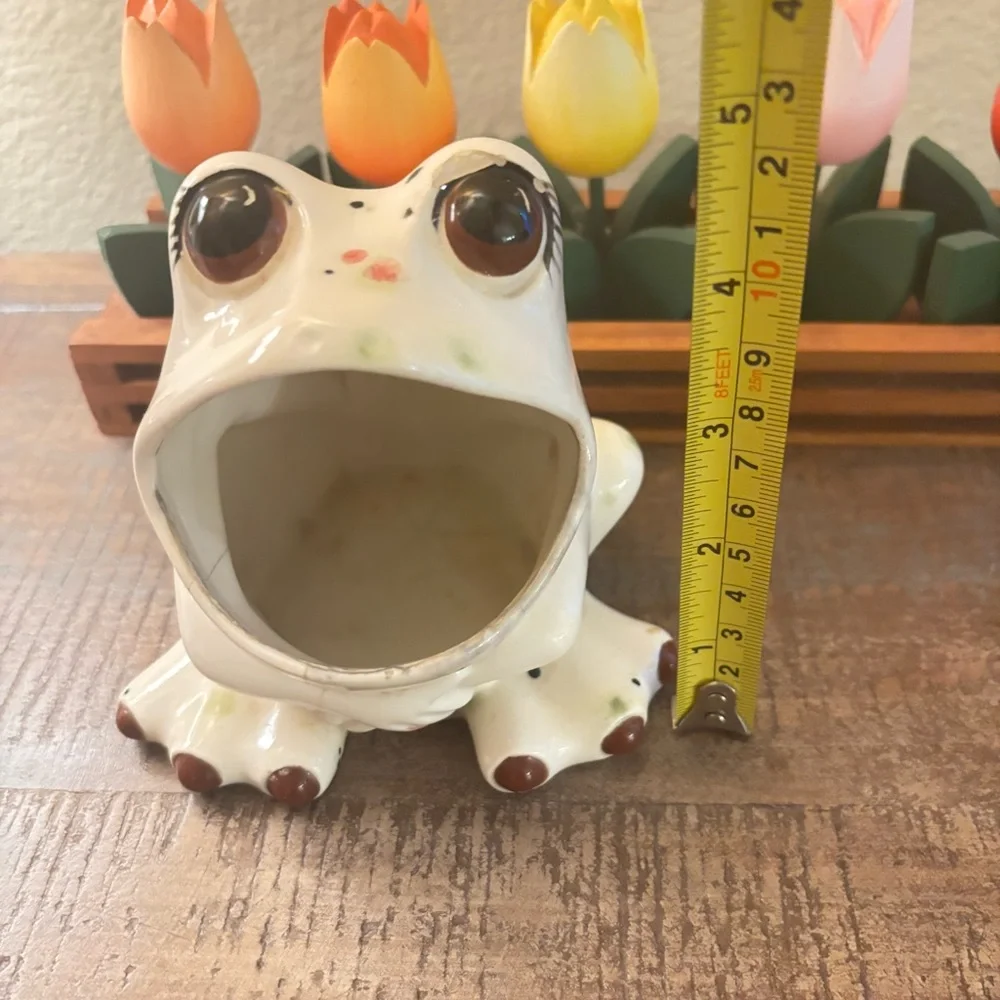 Vtg Retro Big Wide Mouth Ceramic Frog Kitchen Sponge Sink Holder Hand painted - Picture 6 of 8